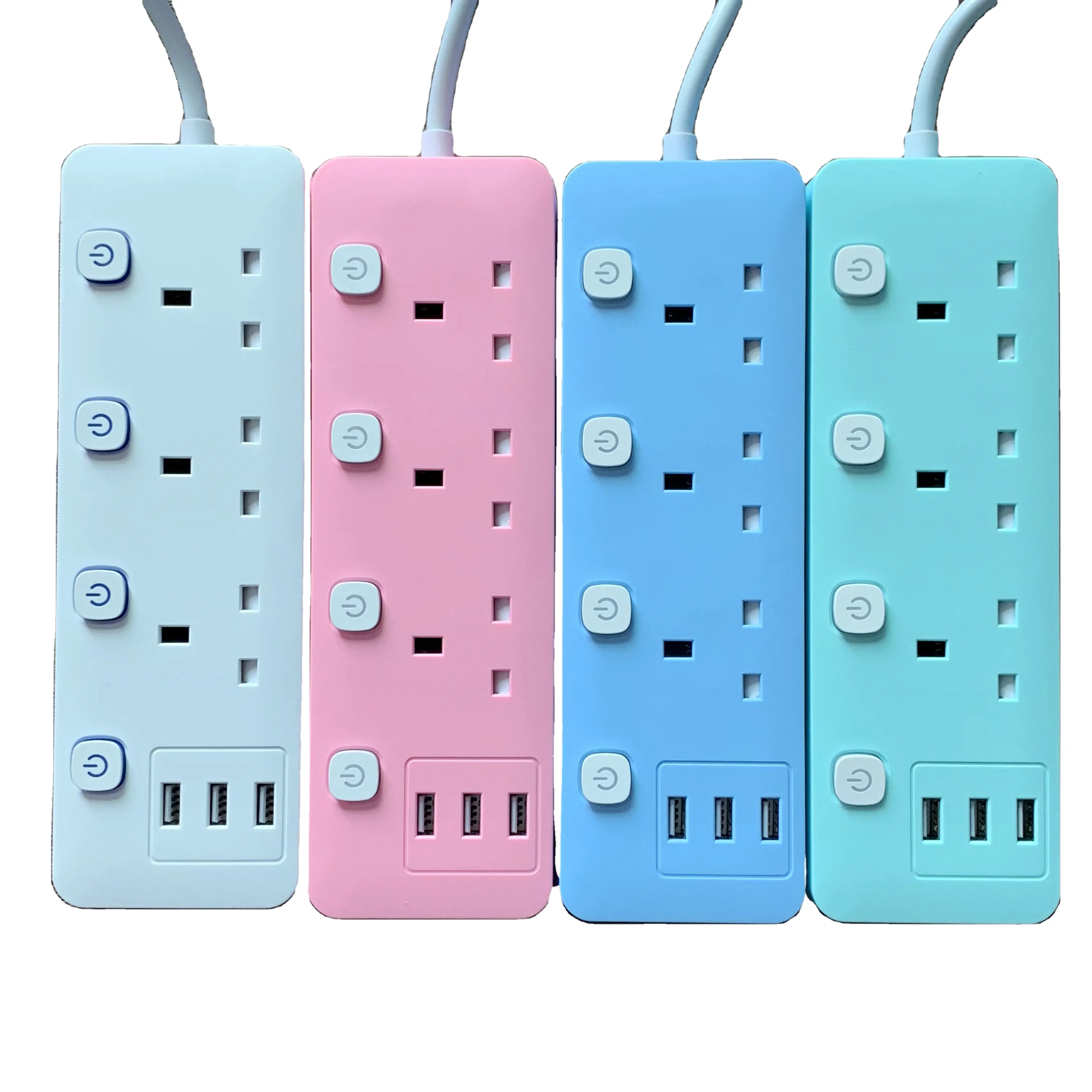 UK Standard Power Adapter with Multi-Outlets 3 AC Power Outlets Electrical Plug Socket with 3 USB to Charge