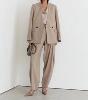 Ensemble tailleur pantalon 2 pièces pour femme, blazer croisé à col cranté, veste ample oversize et pantalon large, tenue de bureau professionnelle