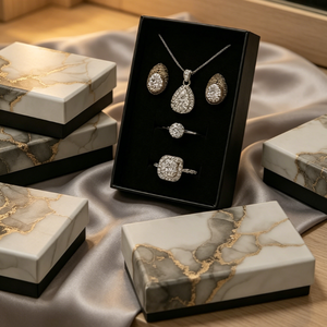 Luxury Grey Marble Pattern <b>Jewelry</b> <b>Box</b>, Multi-Grid Foam Inner Necklace Ring Earrings Set <b>Display</b> Packaging <b>Box</b> - Product Image 5
