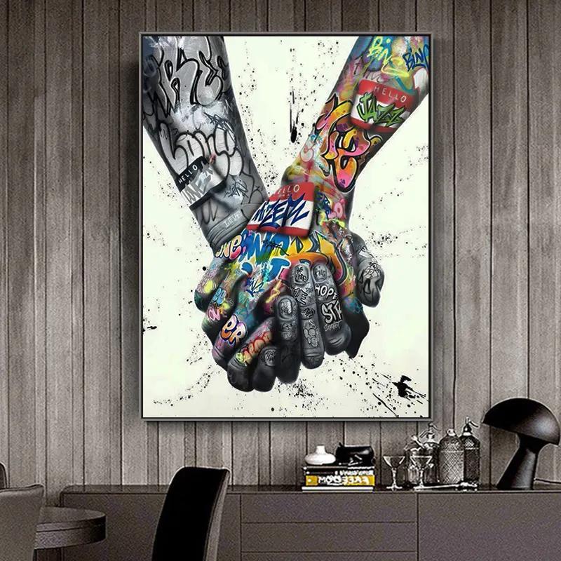 Straat Graffiti Art Canvas Schilderij Minnaar Handen Art Muur Posters En Prints Inspiratie Kunstwerk Foto Voor Woonkamer Decor