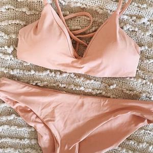 Conjunto de Bikini de Dos Piezas para Mujer, Color Sólido, Texturizado, Triangular, con Lazo, de Secado Rápido, Personalizado, con Tirantes en V, 2025 - Product Image 2