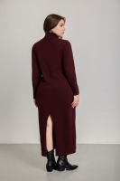 Robe pour femme à col montant, manches longues, ourlet côtelé, dos fendu, décontractée et habillée, en maille respirante, style vintage, silhouette droite, longueur genou