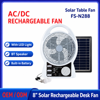 FS-N288 8 Zoll Solar AC/DC Aufladbarer Tischventilator Leiser Desktop-Ventilator Mit Bluetooth-Lautsprecher LED-Nachtlampe für Draußen