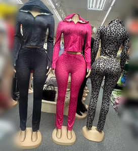 Viviblook Z1210ST04 Winter Outfits New Women's <b>Set</b> Hooded Leopard Print Long Sleeved Sports Slim Fit Pants Two Piece <b>Set</b> - Product Image 1