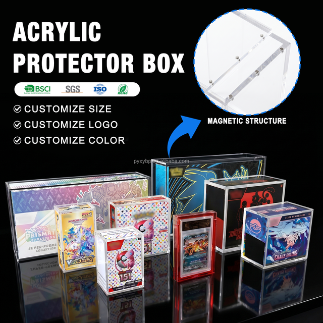 UV Acrylic TCG Game Card ETB UPC Moltres Case 151 Booster Bundle Display Box Magnetic Lid Acrylic Booster Box Cases