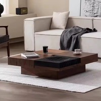Petite table basse carrée en bois massif de noyer noir, réglable en hauteur, pour salon et salle à manger, avec rangement, style moderne