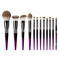 Daily Queen Artists Nouvelle Arrivée Ensemble de 12 pinceaux de maquillage à poils synthétiques dégradés violets, manche en bois et ornés de strass