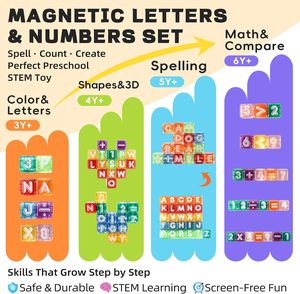 Lettere e Numeri Magnetici <span class=keywords><strong>in</strong></span> Vetro, Set da 48 Pezzi, Alfabeto 123 Blocchi, Simboli Matematici, Gioco Educativo STEM da Viaggio per 0-3 Mesi, Scatola di Archiviazione Montessori - Product Image 3