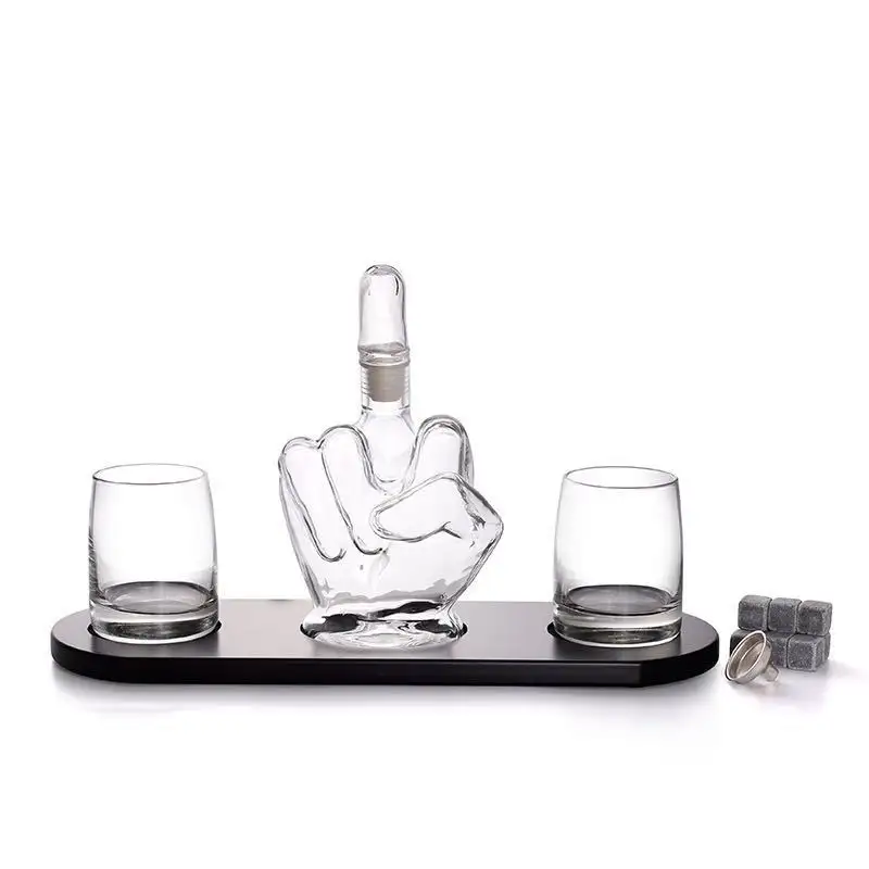 Factory Price Middle Finger Shape 1000ml Decanter Whiskey Glass Wine Bottle Custom Liquor Decanter