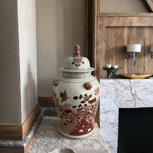 रेट्रो 60 सेमी उच्च बड़े चीनी बरतन अदरक जार सिरेमिक प्राचीन चीनी लाल पुष्प और पक्षी अदरक के जार हाथ से चित्रित वैसों - Product Image 2