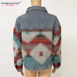 Giacche da <span class=keywords><strong>donna</strong></span> con lavaggio acido personalizzato in jeans con bottone da <span class=keywords><strong>donna</strong></span> a manica lunga calda con Shacket azteco giacca di jeans corta da <span class=keywords><strong>donna</strong></span> - Product Image 3
