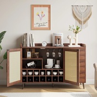 Meuble bar moderne en bois de style mid-century avec porte en dalle, rangement pour bouteilles de vin, tiroirs pour salon, maison