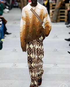 Knitwear Supplier Custom Men's Fuzzy Knitted <strong>Jumper</strong> Brushed Quality Jacquard Intarsia <strong>Polo</strong> <strong>Neck</strong> Collar Mohair Sweater for Men - Product Image 2