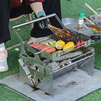 Petit barbecue pliable en acier inoxydable, montage facile, design pliable, barbecue au gaz ou au charbon de bois pour le camping en plein air