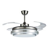 Ventilateur rétractable de 50 W, 42 pouces, lame en PC transparente, ventilateur de plafond invisible DC AC avec lames cachées et lumière LED