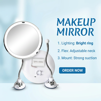 Makeup Mirror with Strong Suction Cup Flexible Gooseneck Lighted Bathroom Vanity Mirror Magnification Touch Sensor Wall Mounted