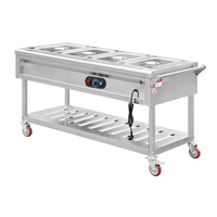 Chauffe-Plats Électrique de Comptoir 220V en Acier Inoxydable Bain-Marie avec Couvercle en Verre 3/4/5/6 Bacs Forme Carrée pour Hôtels
