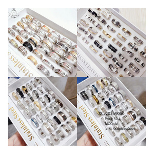 316L 스테인리스 스틸 쥬얼리 실버 도금 반지 남성용 36개 약혼 트렌디 반지 블라인드 박스 미니 피규어 - Product Image 2