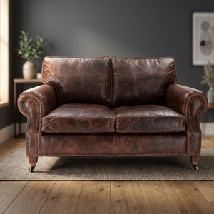 Industrial & Vintage Traditional Square Solid Wood & Genuine Leather Two Seater <b>Sofa</b> for Villa <b>Living</b> <b>Room</b> Furniture - Product Image 3