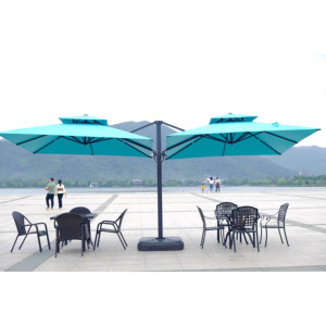 Parasol de jardin double face étanche avec manivelle et éclairage LED solaire extérieur - Product Image 2