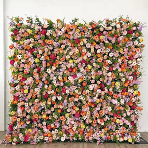 Panneau mural floral MoKtong <span class=keywords><strong>rose</strong></span>, orange et jaune 5D avec roses et tournesols en soie au toucher réel pour la décoration d'événements et de fêtes estivales tropicales - Product Image 5