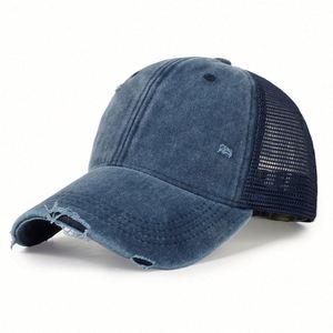 Casquette de baseball en maille à 6 panneaux, non structurée, délavée, effet usé et déchiré, avec logo personnalisé OEM, vente en gros directe usine - Product Image 4
