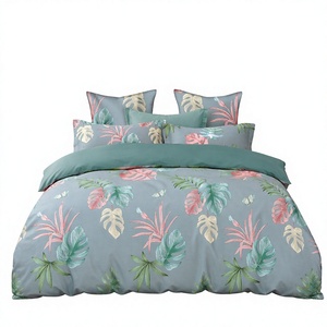 Juego de Ropa de Cama de Algodón Tropical Paradise de Polonia, Color Azul Salvia, Funda de Edredón Monstera para B&B, Envío Directo desde la UE, 3 Piezas - Product Image 1