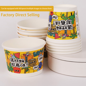 Gobelets à crème glacée personnalisés avec ou sans couvercles, bols à dessert jetables pour <span class=keywords><strong>yaourt</strong></span>, gelato, gâteau 12oz 20oz - Product Image 1