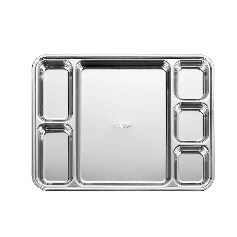 Factory Outlet High Quality Stainless Steel 304 Plate Canteen Serving Tray Cutlery Plate Silver Gold Square Fast Food Tray