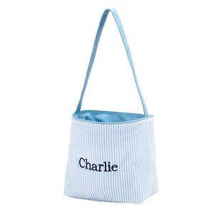 Easter Holiday Supplier Hot Sell Seersucker Easter Basket Monogram Easter Basket Tote Bag