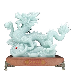 Estatua de Dragón de Jade Verde, Adorno de Dragón de la Suerte de Feng Shui Chino, Decoración para Sala de Estar, Oficina, Escritorio, Regalo de Inauguración de Casa, Regalo de Apertura de Negocios - Product Image 1