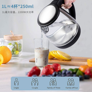 Hervidor eléctrico de vidrio de 1 litro con apagado automático y protección contra la ebullición en seco para uso doméstico y hotelero - Product Image 3