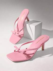 Mules da <span class=keywords><strong>donna</strong></span> rosa con fiocco, tacco a gattino, punta aperta, slip-on, sandali <span class=keywords><strong>eleganti</strong></span> con tacco basso, <span class=keywords><strong>scarpe</strong></span> da sera alla moda, tacchi estivi - Product Image 4