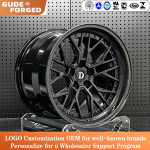 Ruedas de Aleación Forjada <span class=keywords><strong>GIDE</strong></span> Personalizadas de 2 Piezas 6061-T6, Acabado Negro Mate en el Interior, Borde Exterior de Fibra de Carbono, Remaches Naranjas, Diseño Multirradio - Product Image 5