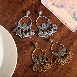 Grande Rotonda Oro Argento Jhumka Orecchini Gioielli Indiani Retro Etnica Gypsy Delle Donne di Boho Delle Signore Dei Monili Retro Nappe 2021 - Product Image 2