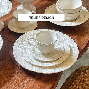 Platos de cena de cerámica en <span class=keywords><strong>relieve</strong></span> blanco, <span class=keywords><strong>vajilla</strong></span> de sopa de porcelana en <span class=keywords><strong>relieve</strong></span> francés, <span class=keywords><strong>vajilla</strong></span> de cerámica de lujo - Product Image 5