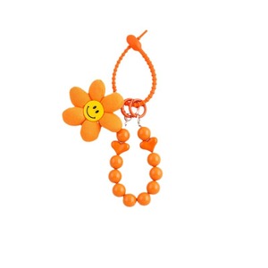 Porte-clés fleur en tissu, pendentif de sac marguerite souriante mignonne avec chaîne perlée, porte-clés tendance style coréen pour sac à dos/clés - Product Image 1