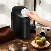Tempat Sampah Silinder Besi Hitam 13L untuk Meja Kerja dengan Tutup Ayun dan Tutup Lipat untuk Penyimpanan Kantor & Mobil