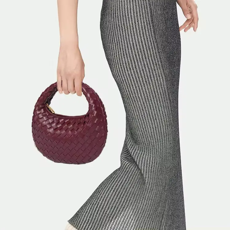 2024 새로운 디자인 패션 빈티지 작은 가죽 PU 핸드백 공급 업체 숙녀 가방 및 지갑을위한 프리미엄 여성 라운드 짠 핸드백