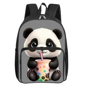 Mochila con estampado de panda, bolsillo frontal cuadrado, cierre de cremallera de poliéster, para niños y niñas, mochila escolar de dibujos animados en 3D - Product Image 1