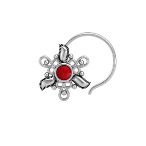 Indian Mores 925 Sterling <b>Silver</b> Round Red Garnet Cup Setting <b>Nose</b> Pin Stud Handmade Boho Ethnic Jewelry for Women Girls - Product Image 1