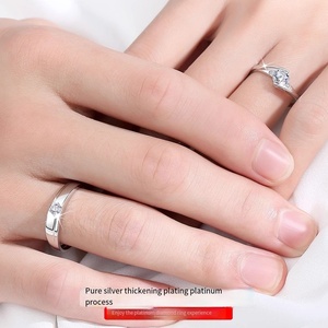 Bague en argent sterling 925 plaquée or 18 carats avec moissanite, bague de fiançailles pour couple, réglable, 0,5 CT moissanites, bague de couple pour mariage - Product Image 6