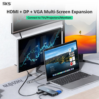 Station d'accueil USB-C 11-en-1 4K 60Hz DP VGA avec Ethernet Gigabit 2.0, charge rapide 5A, PD100W, USB3.2 10Gbps, SD TF, en alliage d'aluminium