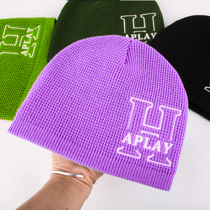 Tùy Chỉnh Thiết Kế Unisex Đan Đa Màu Sắc Acrylic Trống Nhiệt liệt Skull Cap Waffle Thêu OEM Mũ Mùa Đông Beanies Với Biểu Tượng Tùy Chỉnh - Product Image 3