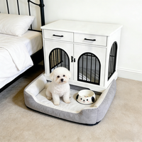 Cage à chien carrée en bois de style meuble avec tiroirs, fermeture auto-agrippante, niche décorative d'intérieur, double porte, maison pour animaux, table d'appoint