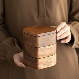 Walnut Wood Three Layer Food Box Teardrop Design Stackable <b>Storage</b> <b>Tray</b> For Home Use - Product Image 3