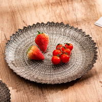 Luxe Gravure Trouwplaat Schaal Glazen Tafelblad Rozenfruit Ontwerp Milieuvriendelijke Glazen Opladers