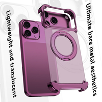 Coque de téléphone sans cadre électroplaquée avec béquille magnétique rotative à 360°, convertible, avec cadre d'objectif 18Série et dos en acrylique anti-chute