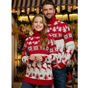 Custom Jacquard Knitted Pullover Turtleneck Ugly <strong>Christmas</strong> Sweater Family Acrylic Unisex <strong>Christmas</strong> <strong>Jumper</strong> for <strong>Couple</strong> - Product Image 3