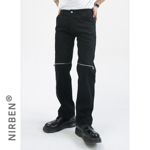 2025nirben Denim | High Street Hip Hop genou fermeture éclair jean Style coréen à la mode Slim Fit <span class=keywords><strong>beau</strong></span> pantalon à jambe droite - Product Image 2